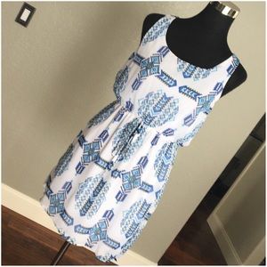 Feathers White Blue Tribal Print Dress NWOT